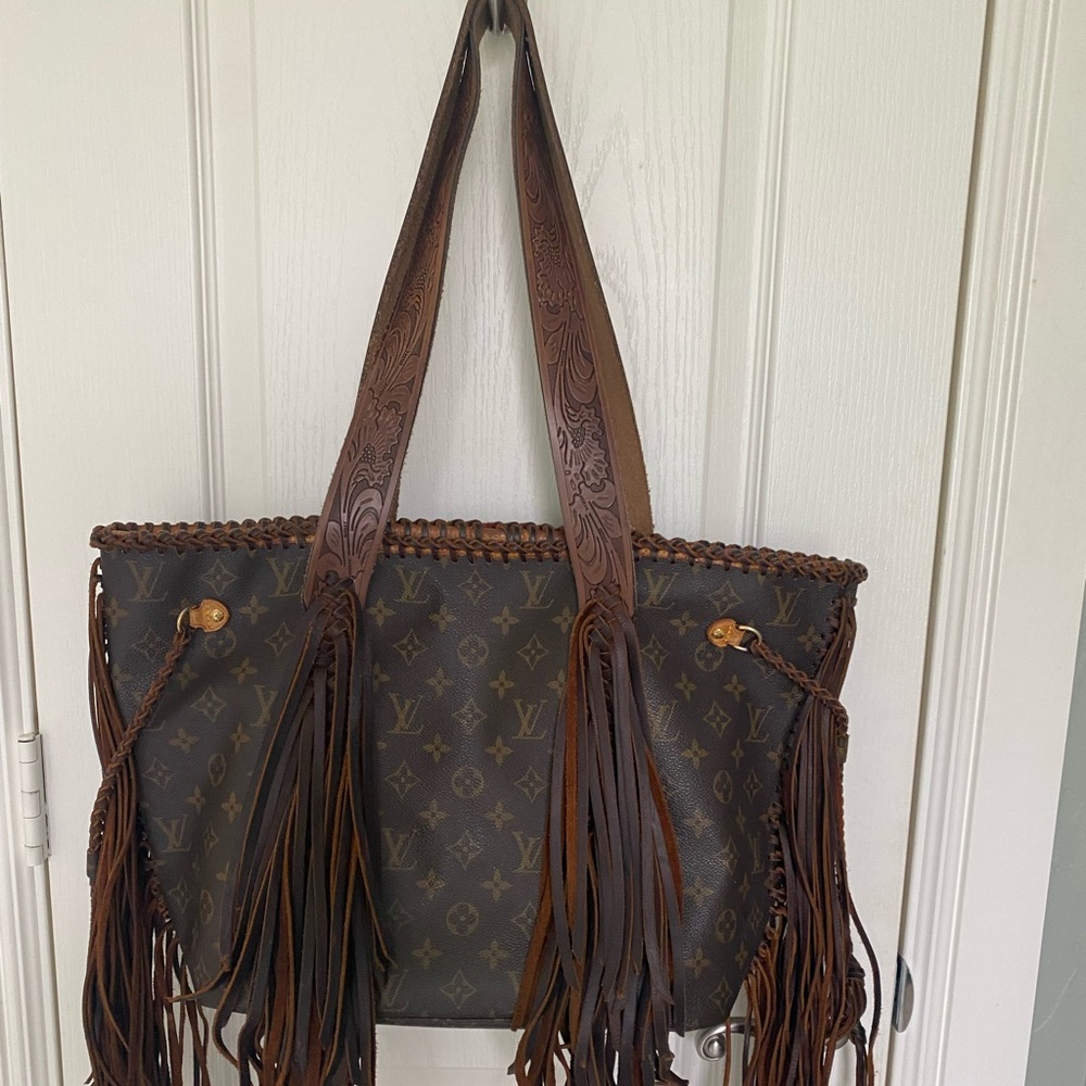 Authentic Vintage Louis Vuitton up cycle with boho leather fringe